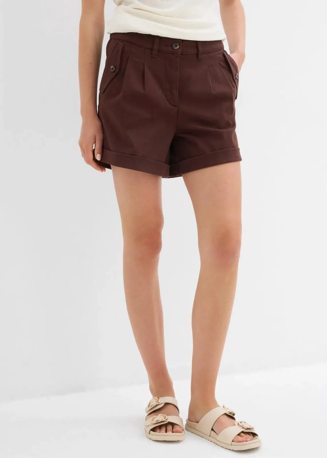 bonprix Bekleidung·Outdoorbekleidung|Bekleidung·Kleider|Twill-Shorts mit hohem Bund terrabraun