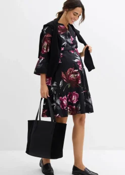 bonprix Bekleidung·Blazer|Umstandsmode|Umstands- und Stillblusenkleid aus reinem Bio-Baumwoll-Satin schwarz/altrosa geblümt