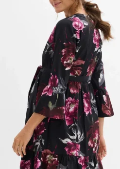 bonprix Bekleidung·Blazer|Umstandsmode|Umstands- und Stillblusenkleid aus reinem Bio-Baumwoll-Satin schwarz/altrosa geblümt