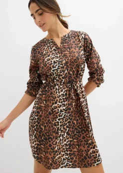 bonprix Bekleidung·Blazer|Nachhaltigere Materialien|Umstands- und Stillblusenkleid aus fließender Viskose schwarz leo bedruckt