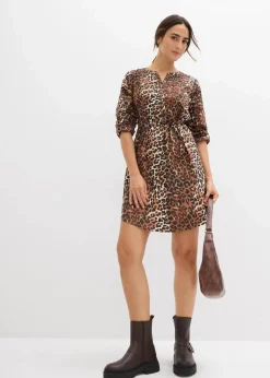 bonprix Bekleidung·Blazer|Nachhaltigere Materialien|Umstands- und Stillblusenkleid aus fließender Viskose schwarz leo bedruckt