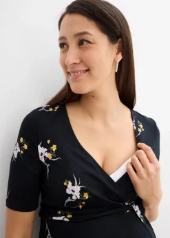 bonprix Bekleidung·Blazer|Umstandsmode|Umstands- und Stillkleid aus weicher Viskose schwarz geblümt
