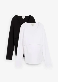 bonprix Bekleidung·Blazer|Umstandsmode|Umstands- und Stillshirts aus Bio-Baumwolle (2er Pack) schwarz/weiß