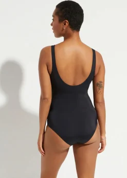 bonprix Nachhaltigere Materialien|Badeanzüge|Umstandsbadeanzug mit V-Ausschnitt schwarz/weiß graphisch