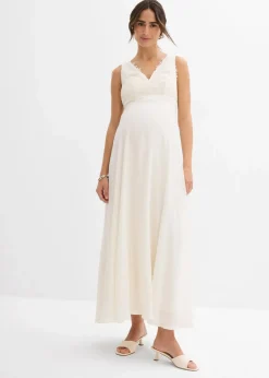 bonprix Bekleidung·Blazer|Umstandsmode|Umstands-Hochzeitskleid aus Spitze, Satin und Georgette wollweiß