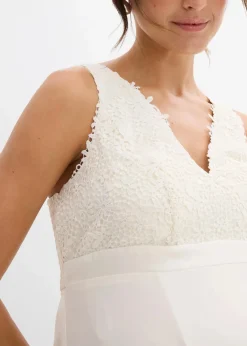 bonprix Bekleidung·Blazer|Umstandsmode|Umstands-Hochzeitskleid aus Spitze, Satin und Georgette wollweiß