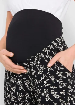 bonprix Bekleidung·Blazer|Umstandsmode|Umstandshose mit verspieltem Druck aus Viskose-Mix, Loose Fit schwarz geblümt