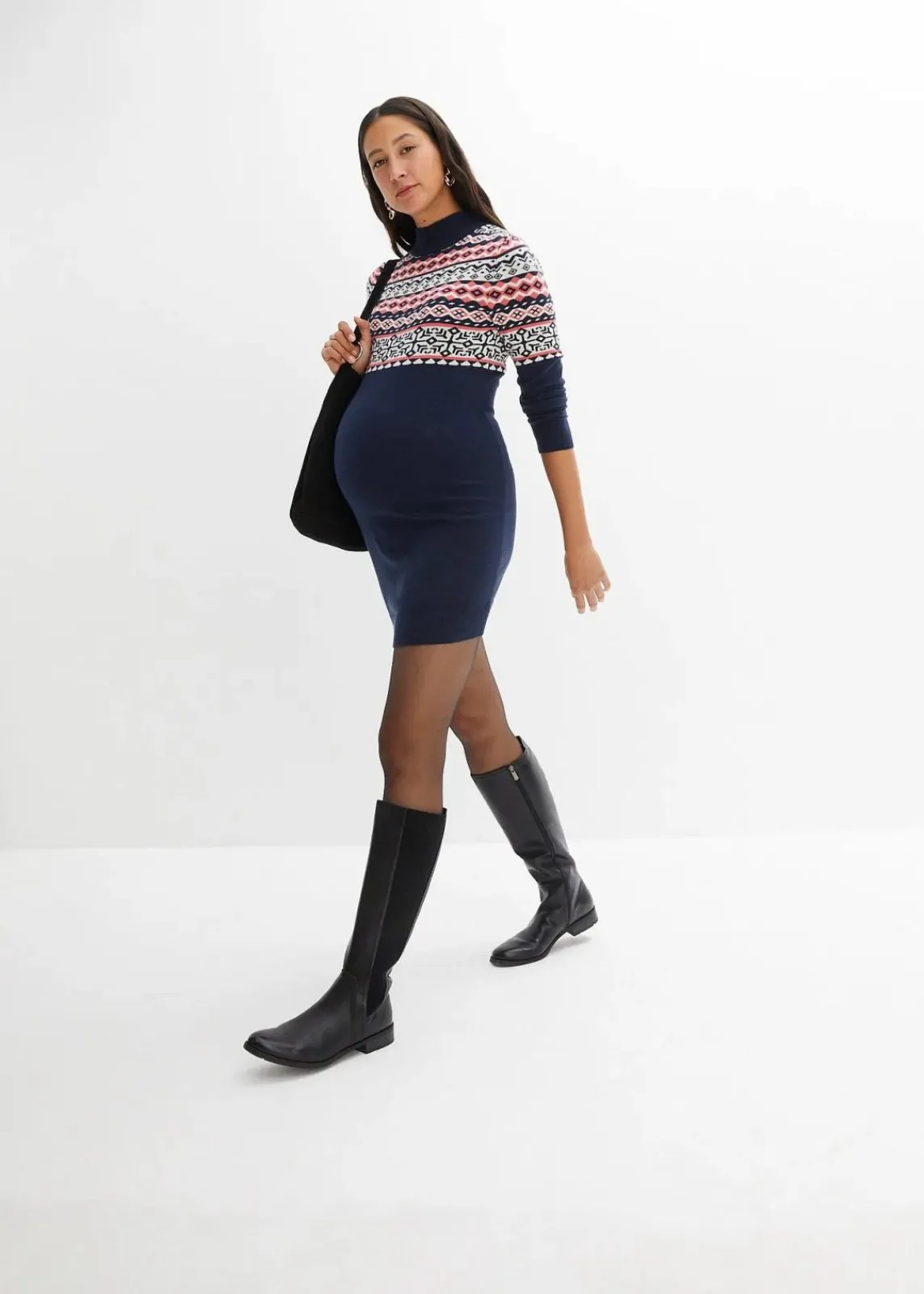 bonprix Bekleidung·Blazer|Umstandsmode|Umstandskleid aus Strick dunkelblau norwegermuster