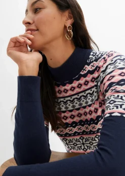 bonprix Bekleidung·Blazer|Umstandsmode|Umstandskleid aus Strick dunkelblau norwegermuster