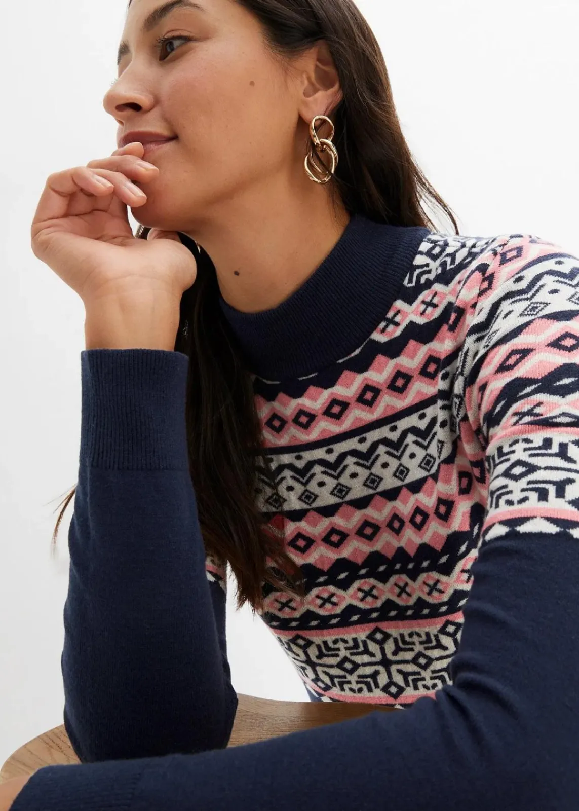 bonprix Bekleidung·Blazer|Umstandsmode|Umstandskleid aus Strick dunkelblau norwegermuster