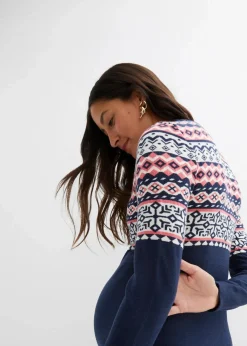 bonprix Bekleidung·Blazer|Umstandsmode|Umstandskleid aus Strick dunkelblau norwegermuster