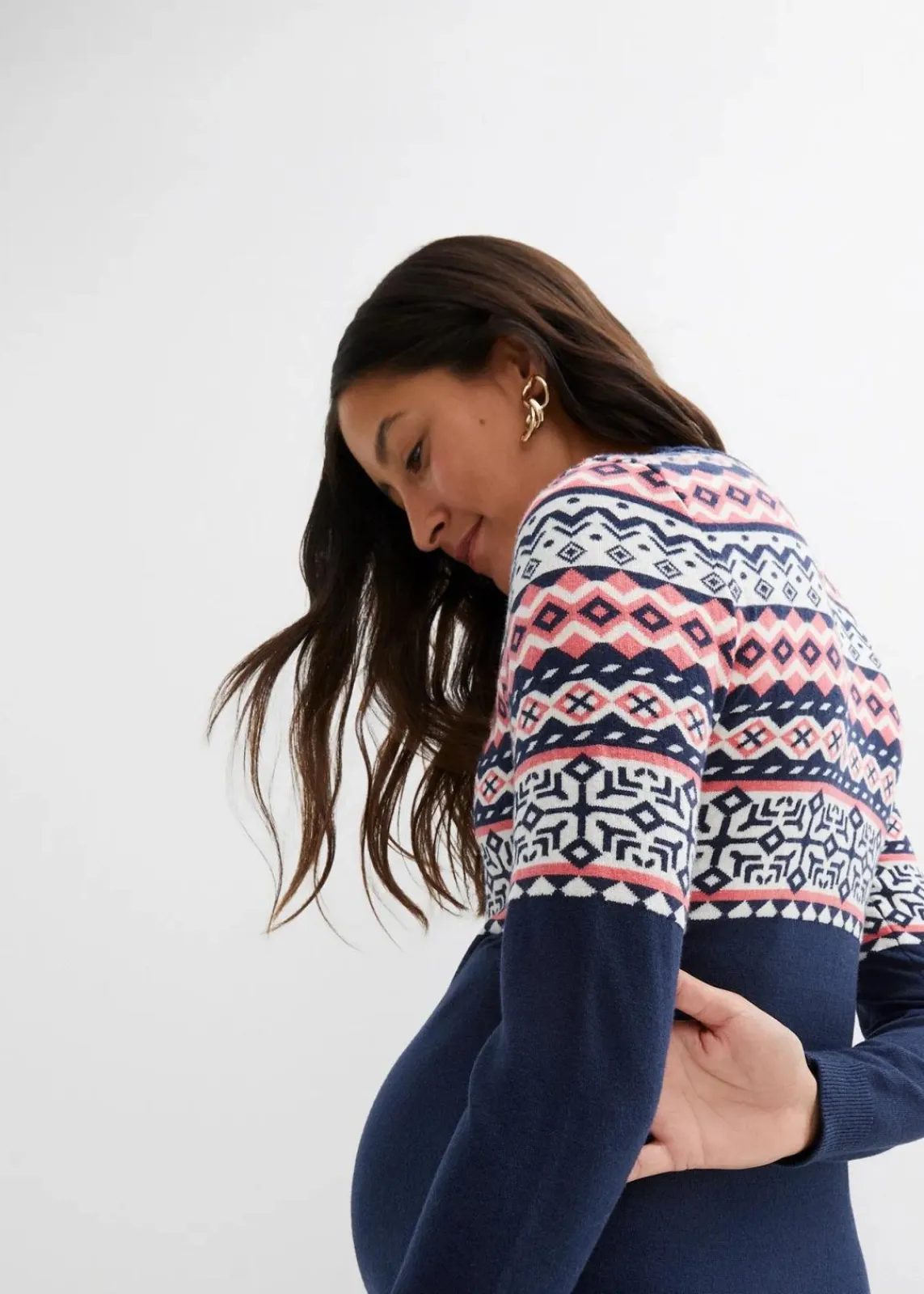 bonprix Bekleidung·Blazer|Umstandsmode|Umstandskleid aus Strick dunkelblau norwegermuster