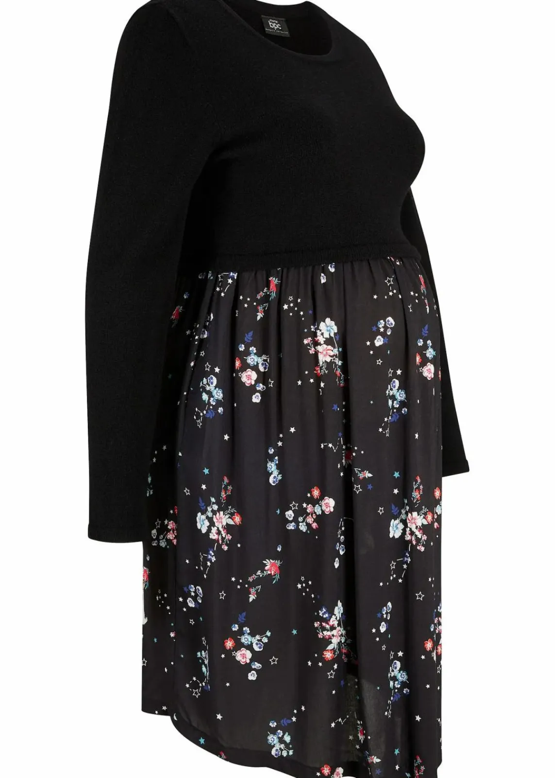 bonprix Bekleidung·Blazer|Nachhaltigere Materialien|Umstandskleid aus Strick und Viskose schwarz geblümt