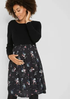 bonprix Bekleidung·Blazer|Nachhaltigere Materialien|Umstandskleid aus Strick und Viskose schwarz geblümt