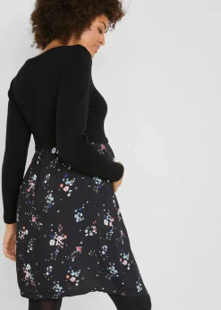bonprix Bekleidung·Blazer|Nachhaltigere Materialien|Umstandskleid aus Strick und Viskose schwarz geblümt