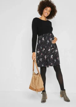 bonprix Bekleidung·Blazer|Nachhaltigere Materialien|Umstandskleid aus Strick und Viskose schwarz geblümt