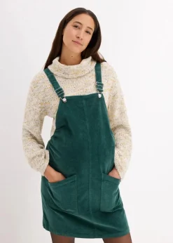 bonprix Umstandsmode|Bekleidung·Blazer|Umstands-Latzkleid aus Baumwoll-Cord mit Stretch mattgrün