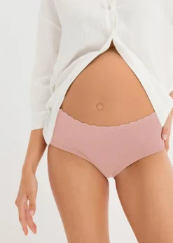 bonprix Wäsche·Still- & Umstandswäsche|Wäsche·Baumwollunterwäsche|Umstandspanty mit Bio-Baumwolle und Spitze (3er Pack) hellgrau meliert + vintagerosa + weiß