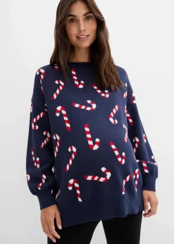 bonprix Bekleidung·Blazer|Umstandspullover mit Stillschlitzen dunkelblau/salsarot/weiß