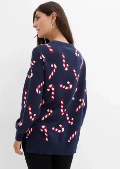 bonprix Bekleidung·Blazer|Umstandspullover mit Stillschlitzen dunkelblau/salsarot/weiß