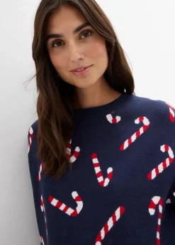 bonprix Bekleidung·Blazer|Umstandspullover mit Stillschlitzen dunkelblau/salsarot/weiß