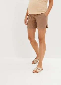 bonprix Umstandsmode|Bekleidung·Blazer|Umstandsshorts aus reinem Baumwoll-Musselin graubraun