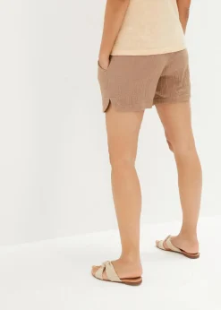 bonprix Umstandsmode|Bekleidung·Blazer|Umstandsshorts aus reinem Baumwoll-Musselin graubraun