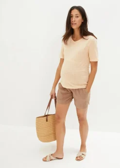 bonprix Umstandsmode|Bekleidung·Blazer|Umstandsshorts aus reinem Baumwoll-Musselin graubraun