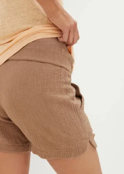 bonprix Umstandsmode|Bekleidung·Blazer|Umstandsshorts aus reinem Baumwoll-Musselin graubraun