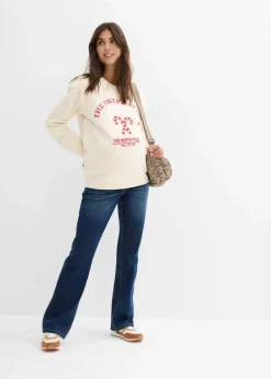 bonprix Bekleidung·Blazer|Umstandsmode|Umstands-und Stillsweatshirt aus weicher Bio-Baumwolle naturbeige/lavarot