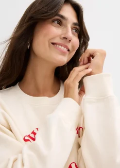 bonprix Bekleidung·Blazer|Umstandsmode|Umstands-und Stillsweatshirt aus weicher Bio-Baumwolle naturbeige/lavarot