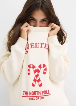 bonprix Bekleidung·Blazer|Umstandsmode|Umstands-und Stillsweatshirt aus weicher Bio-Baumwolle naturbeige/lavarot