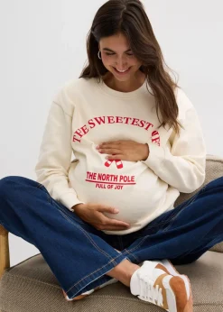 bonprix Bekleidung·Blazer|Umstandsmode|Umstands-und Stillsweatshirt aus weicher Bio-Baumwolle naturbeige/lavarot