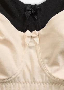 bonprix Große Cups D-H|Nachhaltigere Materialien|Ungepolsterter T-Shirt BH ohne Bügel mit Bio-Baumwolle (2er Pack) sandbeige + schwarz