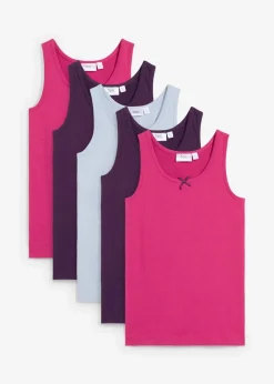 bonprix Mehrfachpacks|Mädchen·Unterwäsche|Unterhemd mit weicher Baumwolle (5er Pack) dunkellila/mittelfuchsia/softblau