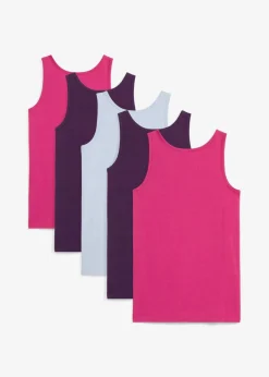 bonprix Mehrfachpacks|Mädchen·Unterwäsche|Unterhemd mit weicher Baumwolle (5er Pack) dunkellila/mittelfuchsia/softblau