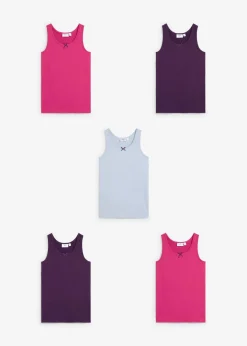 bonprix Mehrfachpacks|Mädchen·Unterwäsche|Unterhemd mit weicher Baumwolle (5er Pack) dunkellila/mittelfuchsia/softblau