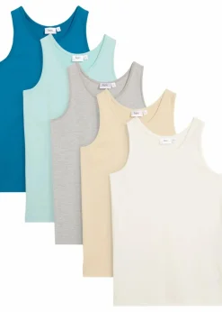 bonprix Mehrfachpacks|Jungen·Unterwäsche|Unterhemd mit weicher Baumwolle (5er Pack) hellgrau meliert/wollweiß/atlantiktürkis/hellsand/aquapastell