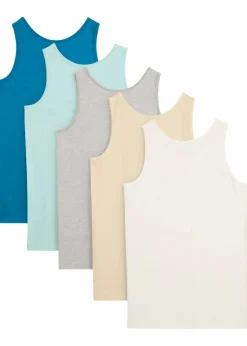 bonprix Mehrfachpacks|Jungen·Unterwäsche|Unterhemd mit weicher Baumwolle (5er Pack) hellgrau meliert/wollweiß/atlantiktürkis/hellsand/aquapastell