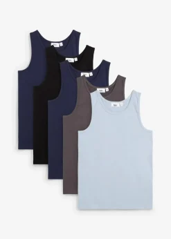 bonprix Mehrfachpacks|Mädchen·Unterwäsche|Unterhemd mit weicher Baumwolle (5er Pack) schwarz/softblau/dunkelblau/schiefergrau
