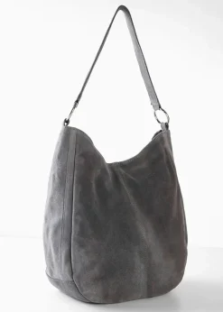bonprix Taschen|Veloursledertasche mit dekorativem Zusatzriemen grau