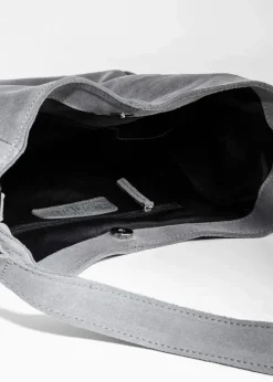 bonprix Taschen|Veloursledertasche mit dekorativem Zusatzriemen grau