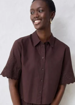 bonprix Bekleidung·Jacken & Mäntel|Premium|verkürzte Hemdbluse mit Seidenanteil dunkelbraun
