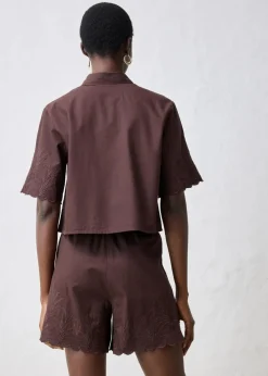 bonprix Bekleidung·Jacken & Mäntel|Premium|verkürzte Hemdbluse mit Seidenanteil dunkelbraun