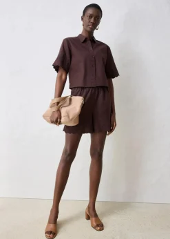 bonprix Bekleidung·Jacken & Mäntel|Premium|verkürzte Hemdbluse mit Seidenanteil dunkelbraun