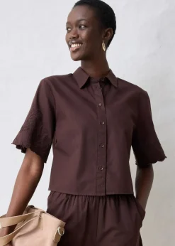 bonprix Bekleidung·Jacken & Mäntel|Premium|verkürzte Hemdbluse mit Seidenanteil dunkelbraun