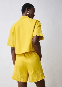 bonprix Blusen & Tuniken|Premium|verkürzte Hemdbluse mit Seidenanteil lemoncurry