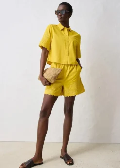 bonprix Blusen & Tuniken|Premium|verkürzte Hemdbluse mit Seidenanteil lemoncurry