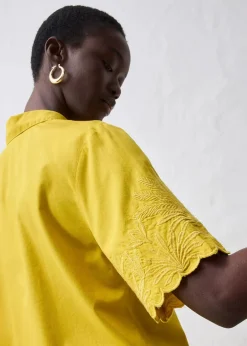 bonprix Blusen & Tuniken|Premium|verkürzte Hemdbluse mit Seidenanteil lemoncurry