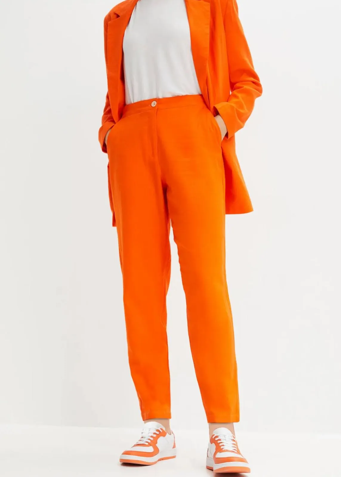 Verkürzte High-Waist-Hose aus Leinen-Viskose-Mix|bonprix Hot